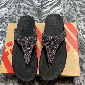 Fitflop Glitterball Toe Post Pewter Sandals, Size 10, Worn Once, Box, No trade